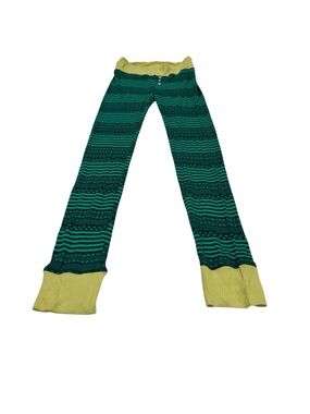 aerie Green Patterned Knit Lounge Pants with Yellow Waist and Cuffs